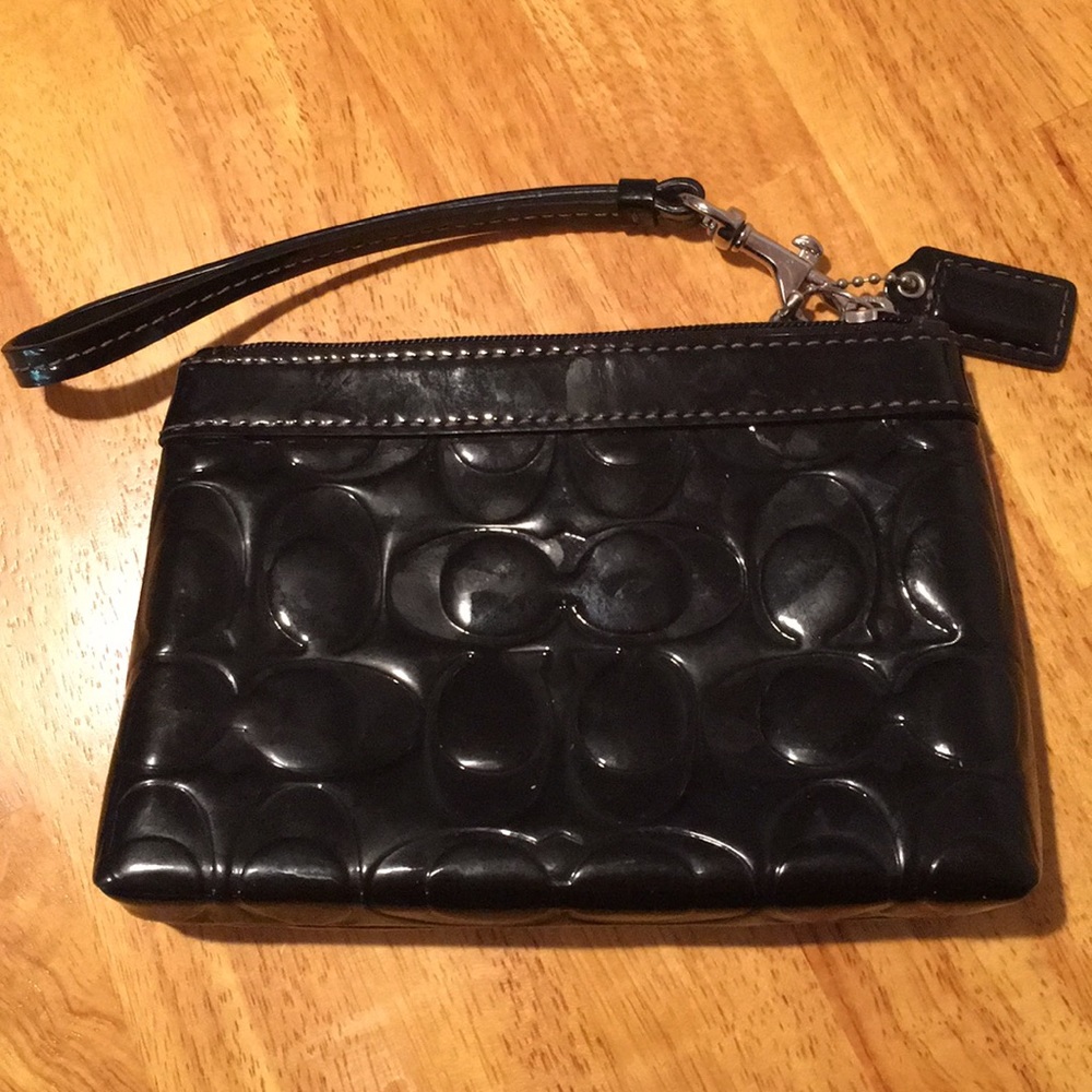 COACH black patent leather wristlet